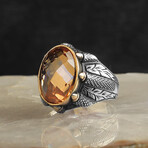 925 Sterling Silver Citrine Stone Claw Shape Ring (9.5)