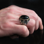925 Sterling Silver Natural Onyx Stone Claw Shape Ring (7)