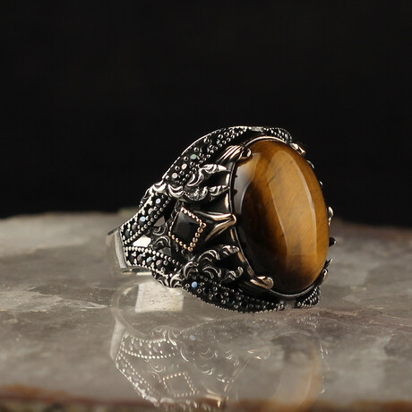 925 Sterling Silver Tiger's Eye Stone Ring (6.5)