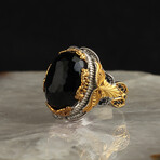 925 Sterling Silver Gold Plated Black Zircon Stone Ring (8.5)