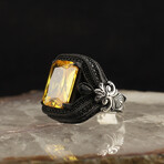 925 Sterling Silver Citrine Stone Ring // V4 (9.5)