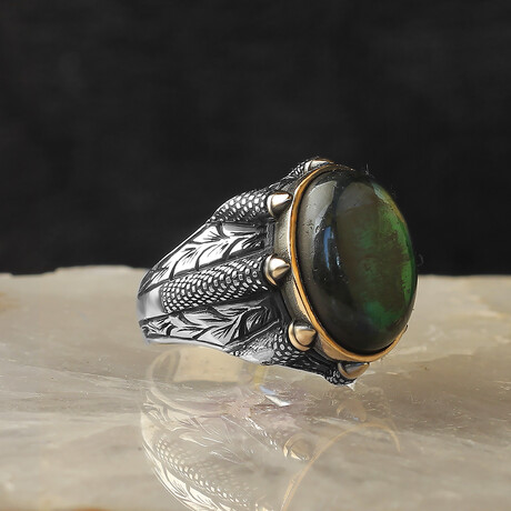 925 Sterling Silver Genuine Labradorite Stone Claw Shape Ring (6.5)