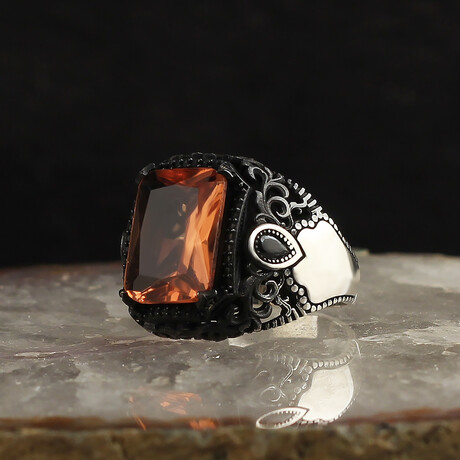 925 Sterling Silver Citrine Stone Ring // V3 (6.5)