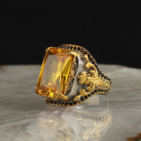 925 Sterling Silver Gold Plated Citrine Stone Ring (6.5)