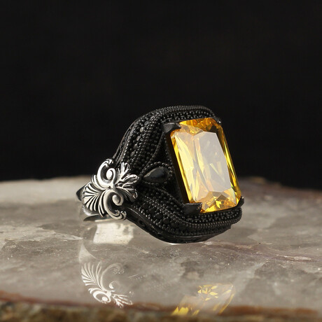 925 Sterling Silver Citrine Stone Ring // V4 (6.5)