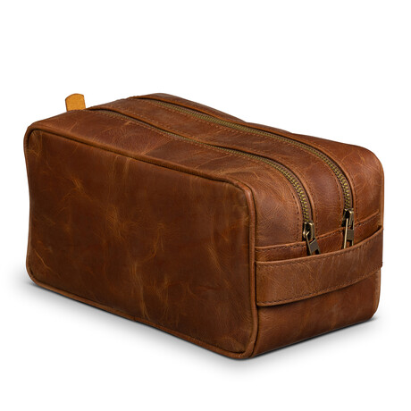 Dual Compartment Leather Dopp Kit // Saddle Brown