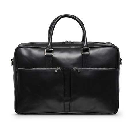 Leather Briefcase Slim 17" // Black