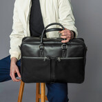 Leather Briefcase Slim 17" // Black