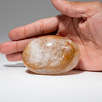 Genuine Polished Lemon Quartz Palm Stone With Velvet Pouch // 300g