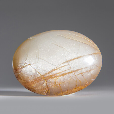 Genuine Polished Peach Moonstone Palm Stone With Velvet Pouch