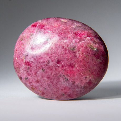 Genuine Polished Imperial Rhodonite Palm Stone With Black Velvet Pouch