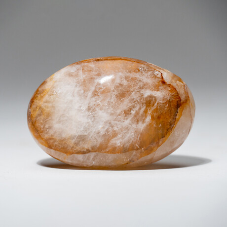Genuine Polished Lemon Quartz Palm Stone With Velvet Pouch // 300g