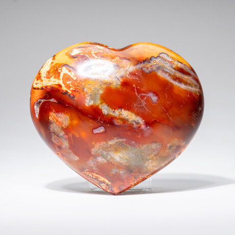 Genuine Polished Carnelian Agate Heart with Acrylic Display Stand // 1.40lb