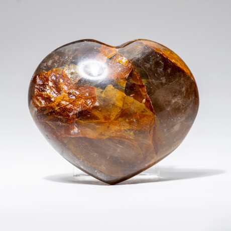 Genuine Polished Smoky Quartz Heart with Black Velvet Pouch // 244.4g