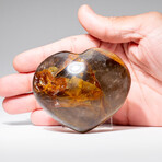 Genuine Polished Smoky Quartz Heart with Black Velvet Pouch // 244.4g