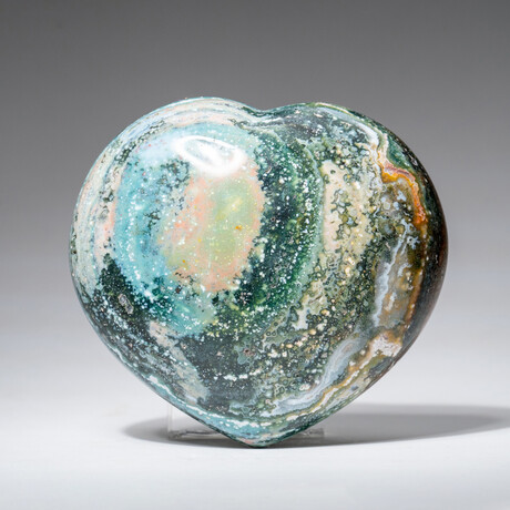 Genuine Polished Ocean Jasper Heart with Acrylic Display Stand // 442.7g