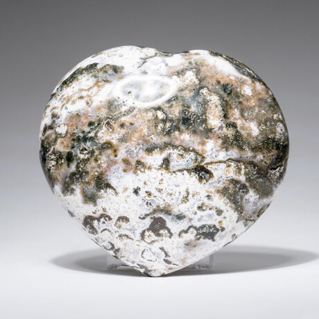 Genuine Polished Ocean Jasper Heart with Acrylic Display Stand // 429.6g