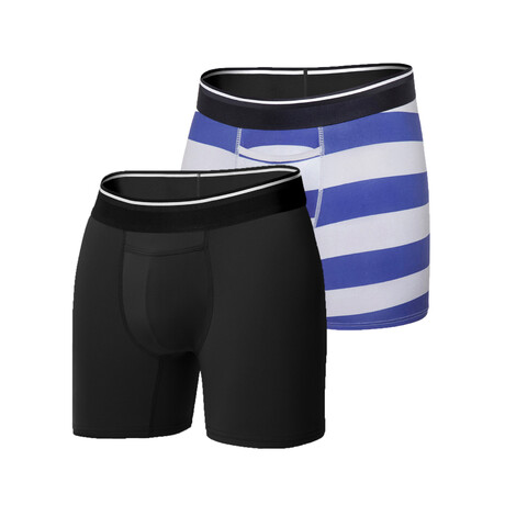 Standard Fit Boxer Briefs // Pack of 2 // Black + Gray-Navy Stripes (XS)