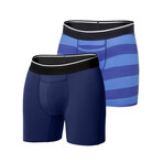 Standard Fit Boxer Briefs // Pack of 2 // Navy + Blue-Navy Stripes (2XL)