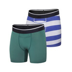 Standard Fit Boxer Briefs // Pack of 2 // Hunter + Gray-Navy Stripes (L)