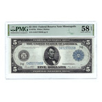 1914 $5 Large Size Federal Reserve Note // PMG Certified Choice About Uncirculated 58 EPQ