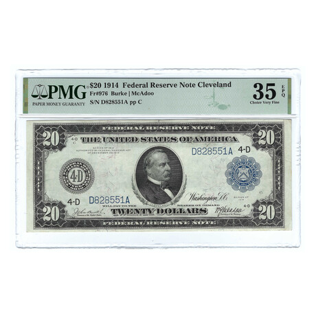 1914 $20 Large Size Federal Reserve Note // PMG Certified Choice Very Fine 35 EPQ