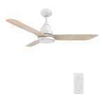 Garrick 52" 3-Blade Smart Ceiling Fan + Led Light Kit // White + White Oak