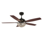 Huntley 56" 5-Blade Crystal Ceiling Fan + Light // Black + Rosewood