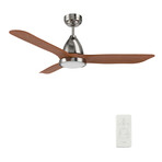 Garrick 52" 3-Blade Smart Ceiling Fan + Led Light Kit // Silver + Red Wood