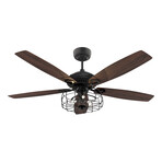 Huntley 52" 5-Blade Vintage Ceiling Fan + Light // Black + Walnut