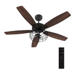 Huntley 52" 5-Blade Vintage Ceiling Fan + Light // Black + Walnut