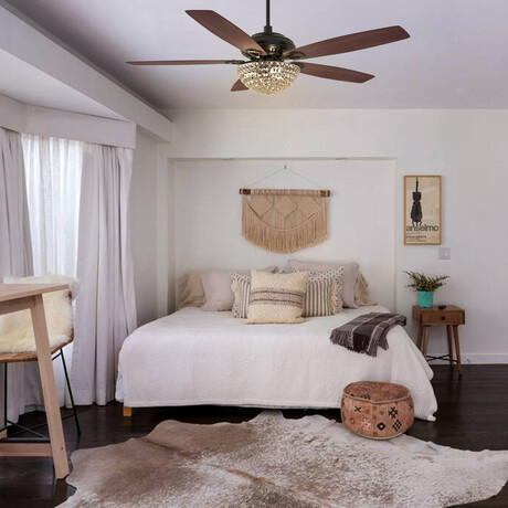 Huntley 56" 5-Blade Crystal Ceiling Fan + Light // Black + Rosewood