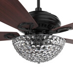 Huntley 56" 5-Blade Crystal Ceiling Fan + Light // Black + Rosewood