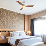 Garrick 52" 3-Blade Smart Ceiling Fan + Led Light Kit // Silver + Red Wood