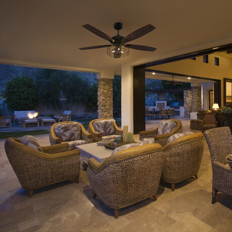 Huntley 52" 5-Blade Vintage Ceiling Fan + Light // Black + Walnut