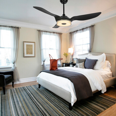 Fletcher 52" 3-Blade Smart Ceiling Fan + Led Light Kit // Black + Black