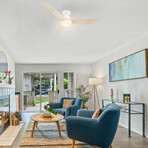 JAARON 52" 3-Blade Smart Ceiling Fan + LED Light Kit // White + White Oak