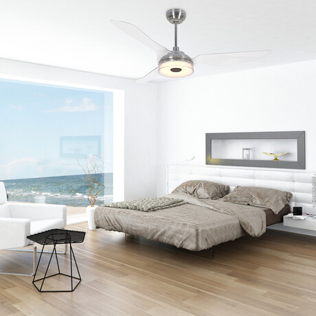 Fletcher 56" 3-Blade Smart Ceiling Fan + Led Light Kit // Silver + Clear