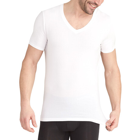 Cool Cotton Stay-Tucked Deep V-Neck Undershirt // White (S)