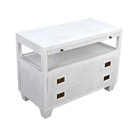 2-Drawer Side Table with Sliding Tray // White Wash