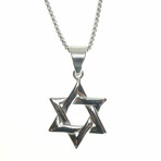 Dell Arte // Stainless Steel Star Of David Pendant + 24" Necklace // Silver