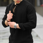 Collarless Button-Up Shirt // Black (S)