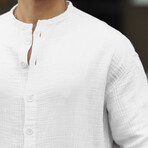 Collarless Button-Up Shirt // White (S)