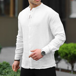 Collarless Button-Up Shirt // White (S)