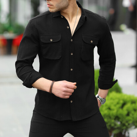 Double Pocket Button-Up // Black (S)