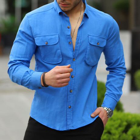 Double Pocket Button-Up // Blue (S)