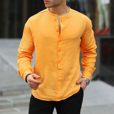 Mens Mandarin Collar Shirt Med