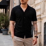 Jacquard Patterned Short Sleeve Shirt // Black (L)