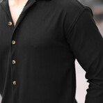 Ribbed Long Sleeve Button-Up // Black (S)