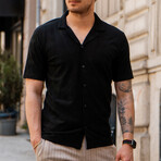 Jacquard Patterned Short Sleeve Shirt // Black (L)